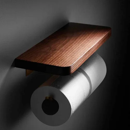 Vista 4 de NERDOH Soporte de papel higiénico de doble rollo con estante para teléfono, soporte de papel higiénico de doble rollo de madera maciza