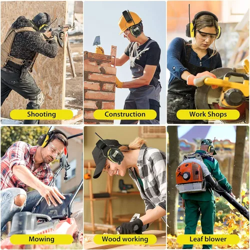 Vista 6 de BJKing - Auriculares con radio AM/FM y pantalla digital, orejeras de protección auditiva de 30dB, protección para los oídos para cortar el césped