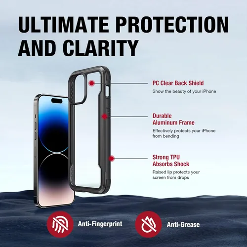 Vista 5 de RAPTIC Shield para iPhone 14 Pro, funda protectora transparente a prueba de golpes, grado militar probada en caídas de 10 pies, marco de aluminio