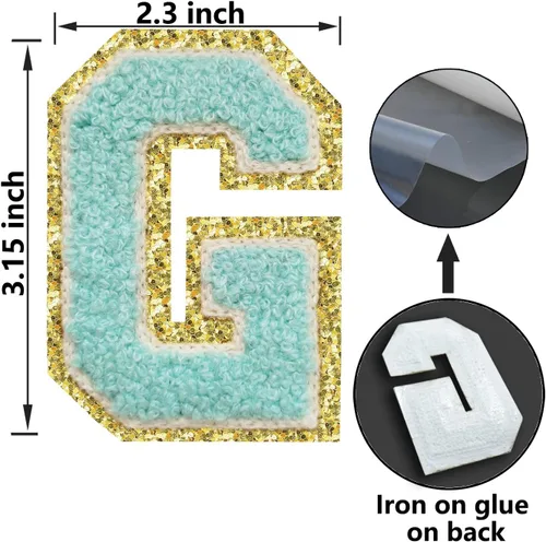 Vista 4 de 3Pcs Letter Patches Varsity Glitters Chenille,SPRT Iron on Blue Letter Patch,Alphabet Cloth Patch for Team Costume Decoration 3.1in Height S