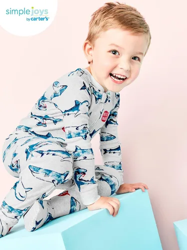Vista 3 de Simple Joys by Carter's - Pijama de algodón con pies ajustados para niños pequeños y bebés, paquete de 3