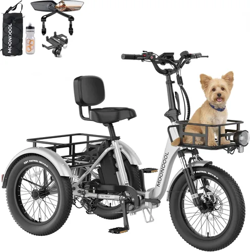 MOONCOOL Foldable Electric Tricycle for Adults 1500W 48V 20Ah 75 Miles Range, Aluminum E-Trike with Rear View Mirrors Accessory Kit, Rear