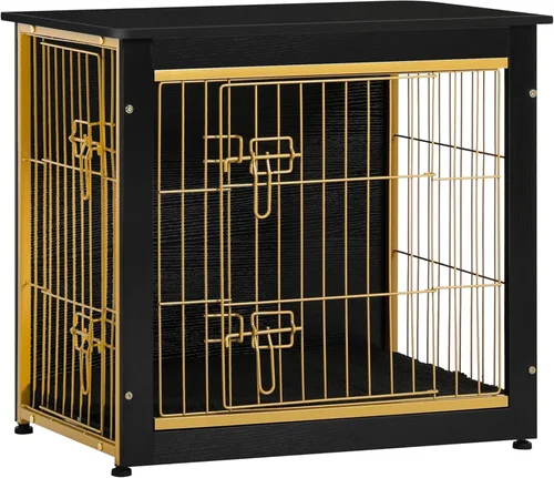 Vista 49 de DWANTON - Perrera con cojín, de madera, con puertas dobles, para interiores, S, M, L, 27.2 pulgadas de largo, negro