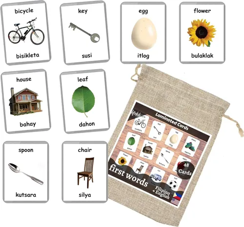 Vista 3 de Primeras palabras - 48 tarjetas flash para bebés Aprendizaje de primeros años Educación en el hogar Tarjetas flash multilingües Tarjetas