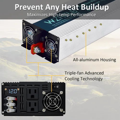 Vista 5 de WZRELB Inversor de onda sinusoidal pura de 4000 W, 48 V CC a 110 V, 120 V, convertidor de corriente CA con pantalla LED, terminal de cable, inversor