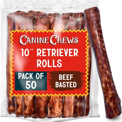 Vista 9 de Canine Chews Huesos de cuero crudo de 10 a 11 pulgadas para perros grandes, masticables duraderos de cuero crudo para perros, rollos de retriever