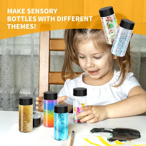 Vista 4 de 24 botellas de plástico transparente, botellas sensoriales vacías con tapas, 10 onzas / 10.1 fl oz de plástico PET, contenedor de bebida