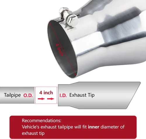 Vista 3 de LCGP Punta de escape diésel de 4 pulgadas, 6 pulgadas de salida 18 pulgadas de longitud total atornillada punta de camión, corte de ángulo