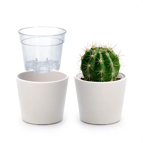 Vista 24 de Phoenix Vine Macetero de plástico verde oliva de 4.5 pulgadas con maceta transparente, cubierta decorativa ligera con maceta interior transparente
