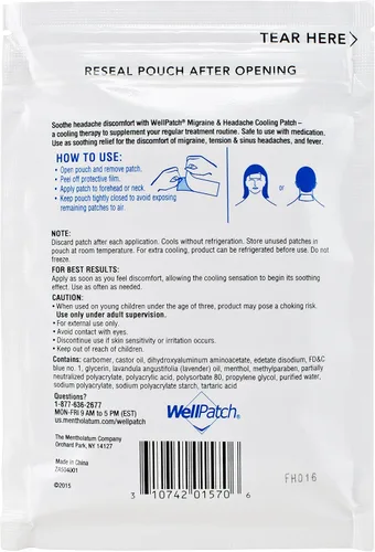 Vista 3 de Wellpatch Parche de refrigeración para alivio de migraña y dolor de cabeza, 1, 1