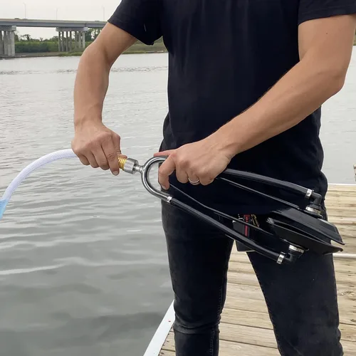 Vista 7 de Steel Dual Feed Muff Style Heavy Duty Steel Boat Motor Flusher Use for Antifreeze Winterization or Common Water Flush 5/8 Inch Standard Garden