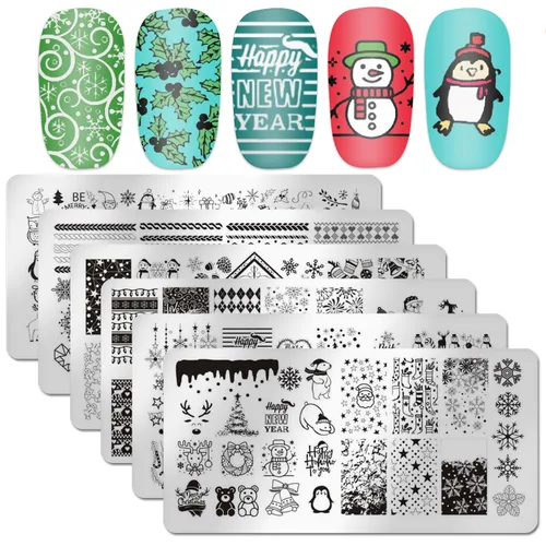 Placa de estampado de uñas de Navidad, DANNEASY 6 piezas de sellos de uñas, plantillas de arte de uñas, plantilla de uñas de vacaciones de invierno