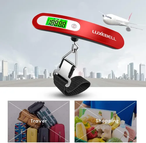 Vista 6 de Báscula digital de equipaje de regalo para maleta de viajero, báscula de peso de mano de 110 libras (rojo)