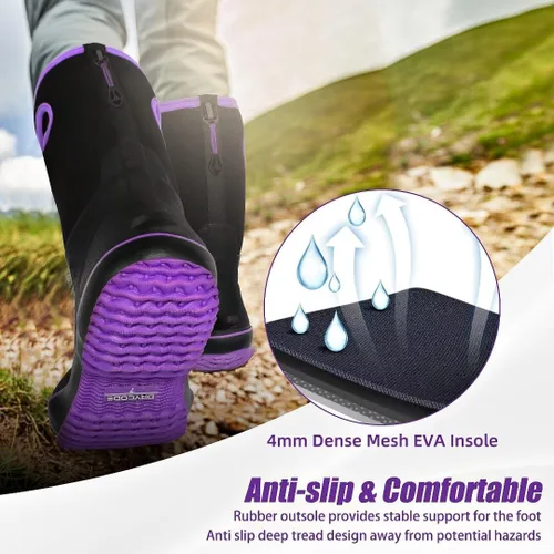 Vista 2 de D DRYCODE Rubber Boots for Women, Rain Boots with Warm Neoprene, Waterproof Mid Calf Mud Insulated Work Boots for Womens Gardening, Farming