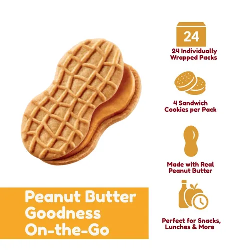 Vista 4 de Nutter Butter - Galletas sándwich de mantequilla de maní, paquete de 24 – Paquetes de aperitivos clásicos crujientes, galletas envueltas