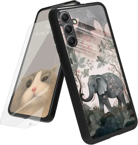 Vista 101 de Funda para Samsung Galaxy A12 5G con protector de pantalla, parte trasera de vidrio templado + TPU de silicona suave que absorbe los golpes