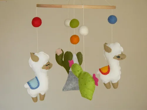 Vista 3 de Llama Cactus baby mobile Alpaca nursery mobile Cactus Mobile Llama nursery decor Felt mobile Mobile bébé boy baby mobile Baby shower gift