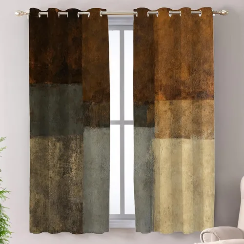 Vista 139 de Shrahala Beige and Orange Abstract Art Brushstrokes Tier Curtains for Kitchen Windows, Abstract Oil Paint Cafe Curtain Multilayer Polyester Blackout