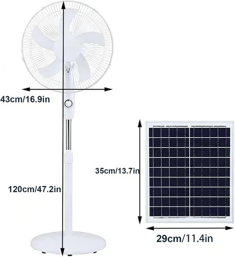Vista 2 de Ventilador de pedestal al aire libre de 16 pulgadas, panel solar