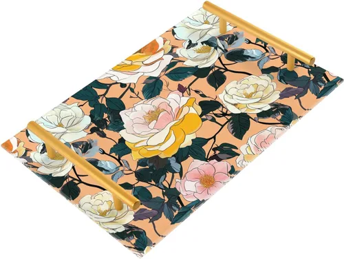 Rose Reverie Peach Bathroom Vanity Tray Toilet Tank Tray Bathroom Counter Storage for Counter