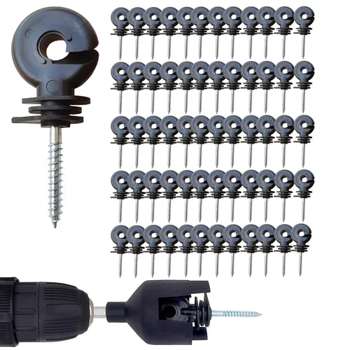 Vista 8 de Aislador eléctrico para cerca, aislador atornillado, anillo de valla de madera, aislador de poste con herramienta aislante para zócalo para cría