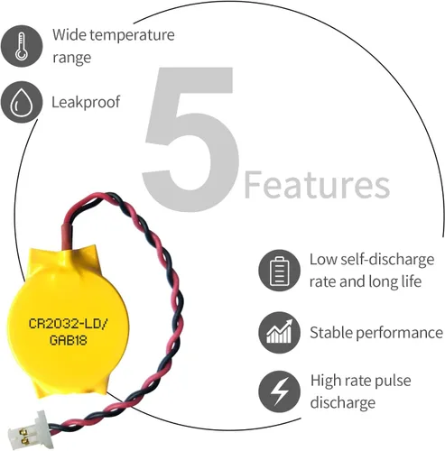 Vista 6 de EEMB Paquete de 10 baterías CMOS CR2032 de 3 V con cables de cable y conector MOLEX Batería de repuesto para computadora Alienware R1 M18 Area-51