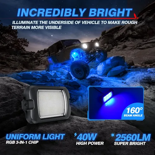 Vista 3 de MICTUNING Kit de luces de roca RGB X2 actualizado 2025 – Kit de iluminación de luz de neón de 8 cápsulas IP68 impermeable con aplicación Bluetooth