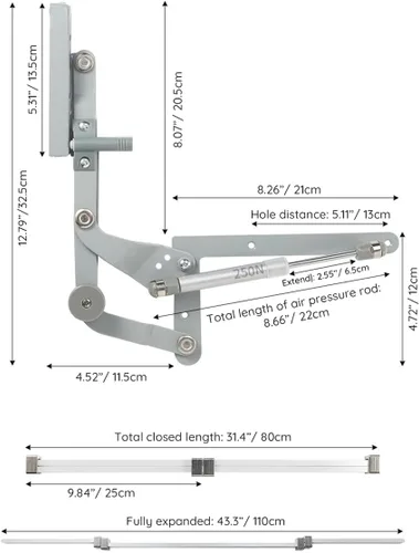 Vista 5 de Howhy Juego de bisagras de puerta de gabinete, bisagras de mecanismo de cocina con brazo neumático de elevación vertical con cierre lento
