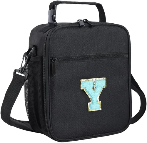 Vista 23 de ELEFOCUS Lonchera aislada con inicial para mujeres y hombres, bolsa de almuerzo personalizada con monograma con correa de hombro ajustable