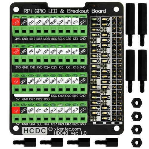 Vista 2 de HCDC RPi GPIO Status LED y Placa de Distribución de Bloque de Terminales HAT para Raspberry Pi A+ 3A+ B+ 2B 3B 3B+ 4B
