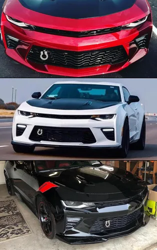 Vista 3 de Cuztom Tuning Se adapta a Chevy Camaro LS LT SS ZL1 2016-2019 negro plateado parachoques plegable tornillo en tipo gancho de remolque