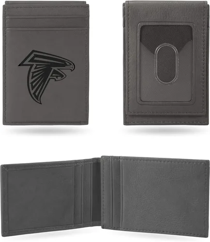 Vista 11 de Rico Industries - Cartera de bolsillo frontal con grabado láser NFL de fútbol, gris, compacta/cómoda/delgada