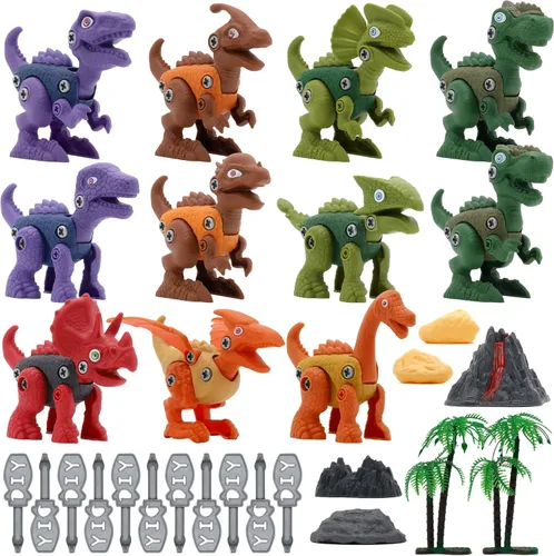 Juguetes de dinosaurio desmontables para niños, juguetes de construcción de troncos de dinosaurio con taladro, kit de aprendizaje jurásico para