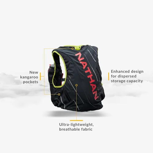 Vista 4 de Nathan Pinnacle Race Vest 4L - Chaleco de carrera para correr con botella de agua, con dos frascos suaves de hidratación de 20 onzas, bolsillos
