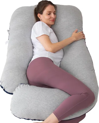 Vista 18 de Moon Pine - Almohada de embarazo, almohada de cuerpo completo en forma de U para apoyo de la maternidad, almohada de dormir con funda para mujeres