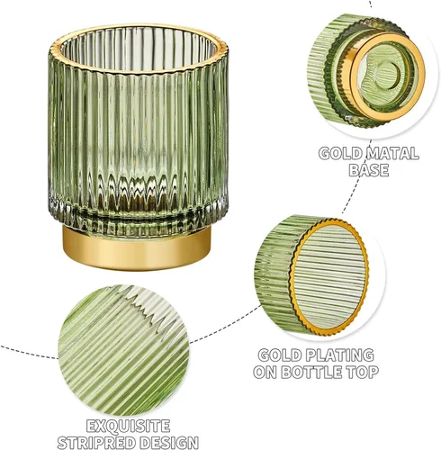 Vista 4 de 2Pack Glass Makeup Brush Holder Bathroom Toothbrush Holder Crystal Pen Holder Makeup Brush Cup For Desk Vanity Countertop (Green)