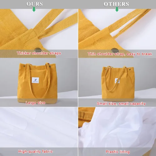 Vista 8 de WantGor Bolso de mano o de hombro de pana y de gran capacidad para mujer