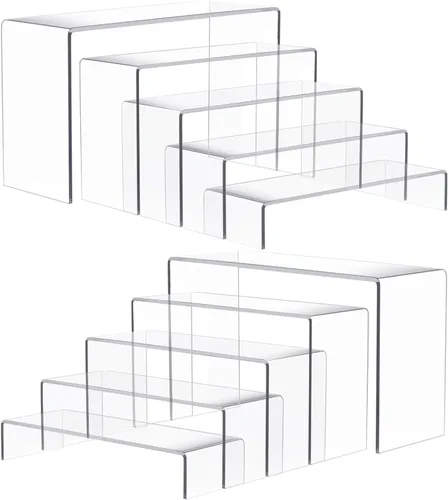 Vista 9 de Anglelife - Juego de 2 grandes elevadores de acrílico, 8 piezas de soporte de exhibición acrílico transparente rectangular, estante elevador