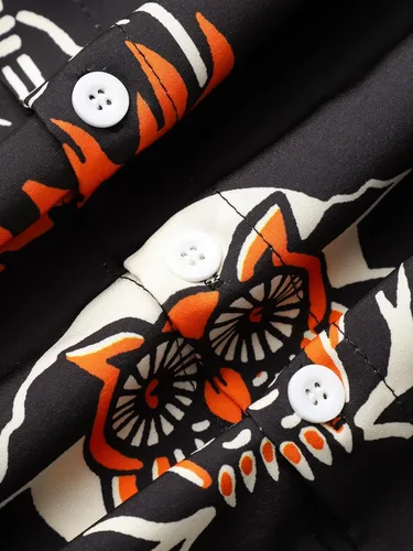 Vista 4 de Hardaddy Camisa de Halloween para hombre, manga corta, con botones, divertida impresión, casual