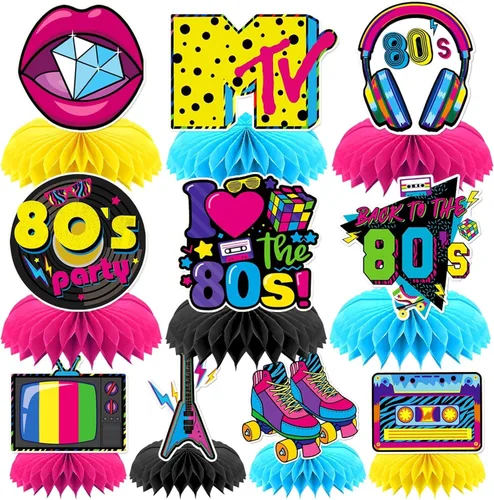 Vista 20 de 10 piezas de decoraciones de fiesta de discoteca de los años 70, centros de mesa de nido de abeja de los años 70 para temática retro, suministros
