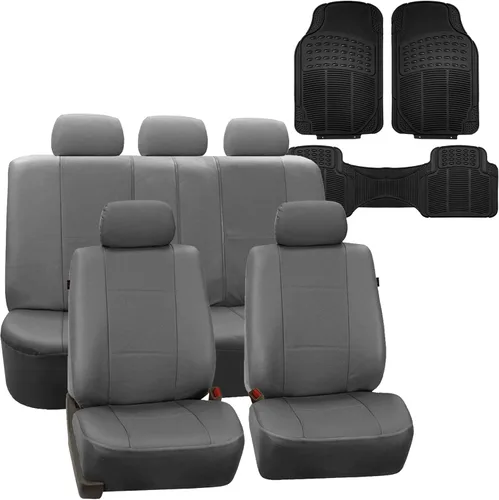 Vista 12 de FH Group Fundas de asiento de automóvil de tres filas de cuero sintético de lujo con 7 plazas, compatible con bolsa de aire y banco trasero