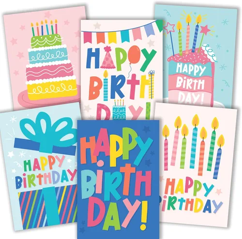 24 tarjetas de cumpleaños a granel con sobres, tarjetas de feliz cumpleaños Pastel colorido 24 piezas