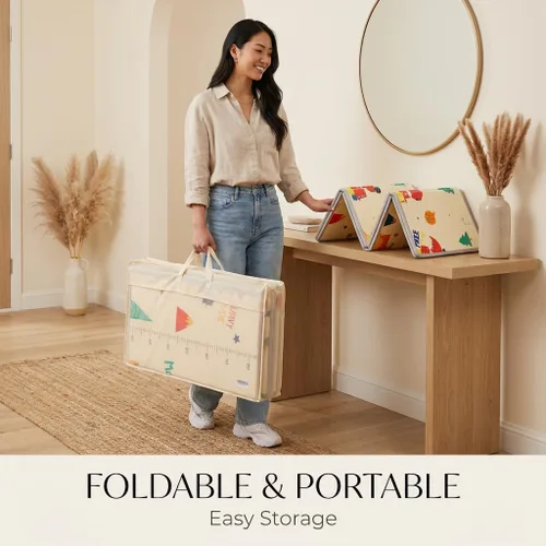 Vista 4 de Alfombra de juego extra grande para bebés de 79 x 59 pulgadas, espuma protectora gruesa de 0.6 pulgadas (no tela), impermeable, plegable y portátil