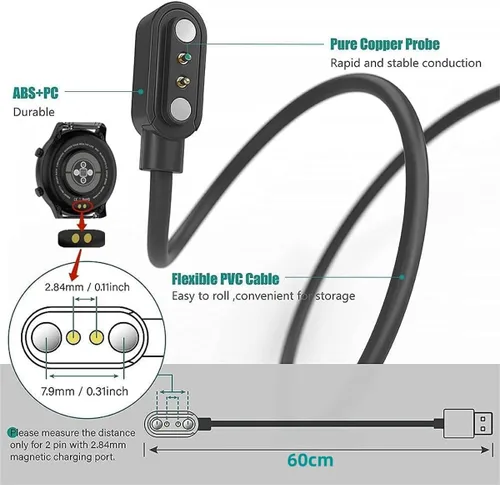 Vista 4 de [Paquete de 2] Cargador universal para reloj inteligente magnético, VeryFit / da Fit, accesorios de reloj inteligente, cable de carga de repuesto