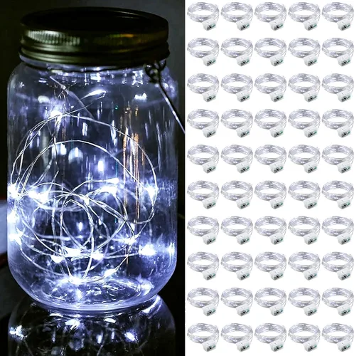 Vista 38 de Paquete de 8 luces de hadas que funcionan con pilas, 20 mini luces LED de 7 pies, alambre plateado, luces parpadeantes para bricolaje, fiestas