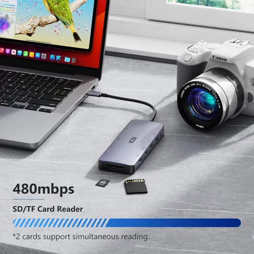 Vista 3 de ICZI Adaptador multipuerto USB C Hub 11 en 1 con 1 puerto HDMI/VGA/Ethernet, lector de tarjetas SD/TF, 4 puertos USB, conector de audio 3.5 y carga