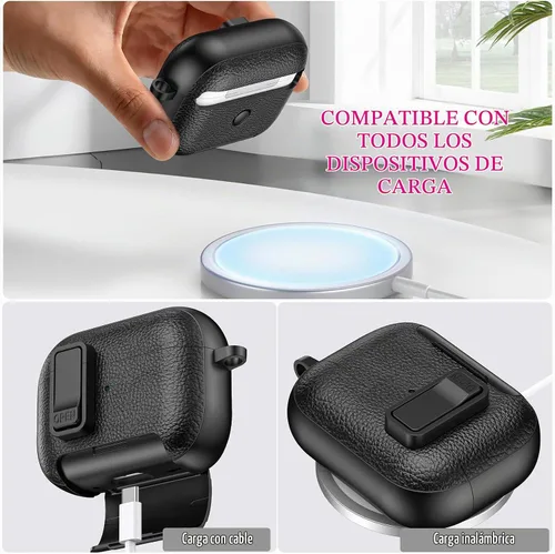 Vista 5 de Funda de cuero con clip de bloqueo para AirPods Pro 2 Generación Naranja