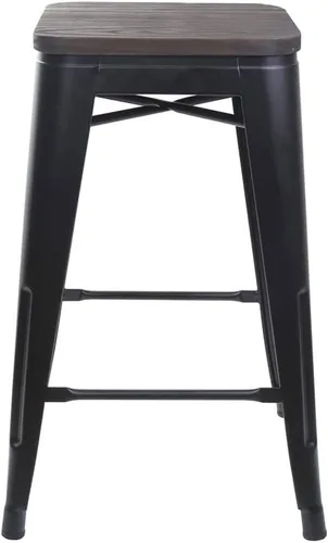 Vista 34 de GIA Taburete de mostrador sin respaldo de 24 pulgadas, cantidad de 4, bronce con asiento de madera clara