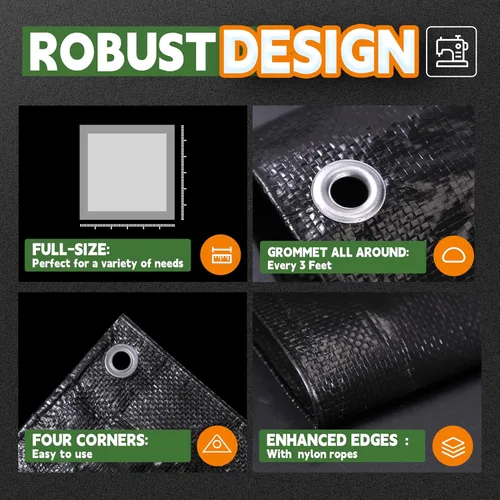 Vista 4 de RAINDEWAY Lona pequeña negra de 3x3 pies (paquete de 2), resistente a los rayos UV, lonas polivalentes de resistencia media impermeables, lona
