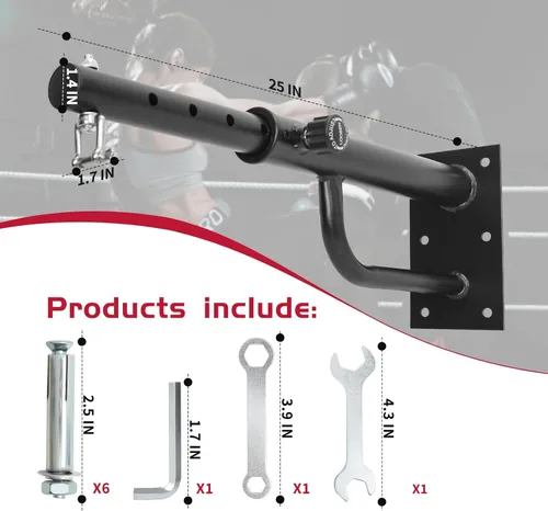 Vista 7 de Soporte de pared para bolsa pesada: Percha ajustable para saco de boxeo con rotación de 360 grados, soporte para bolsa de boxeo resistente